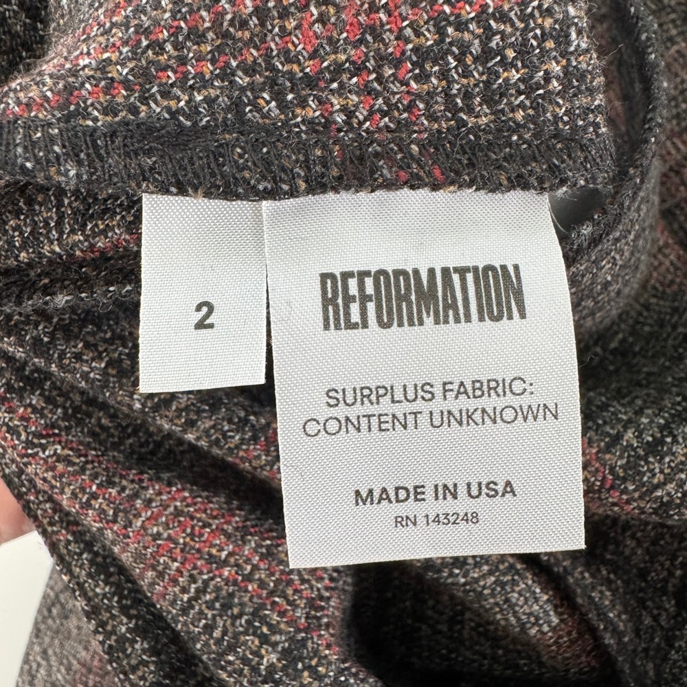 Reformation Belted Wide Leg Trouser Pants 2 Brown Plaid Dark Academia Career - Picture 11 of 12